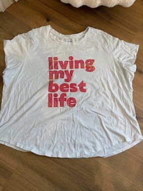 Old Navy White Short-Sleeve Tee with Pink Graphic Text